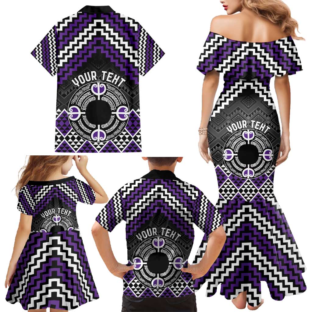 Personalised Aotearoa Niho Taniwha Motif Family Matching Mermaid Dress and Hawaiian Shirt Violet Style LT9 - Polynesian Pride
