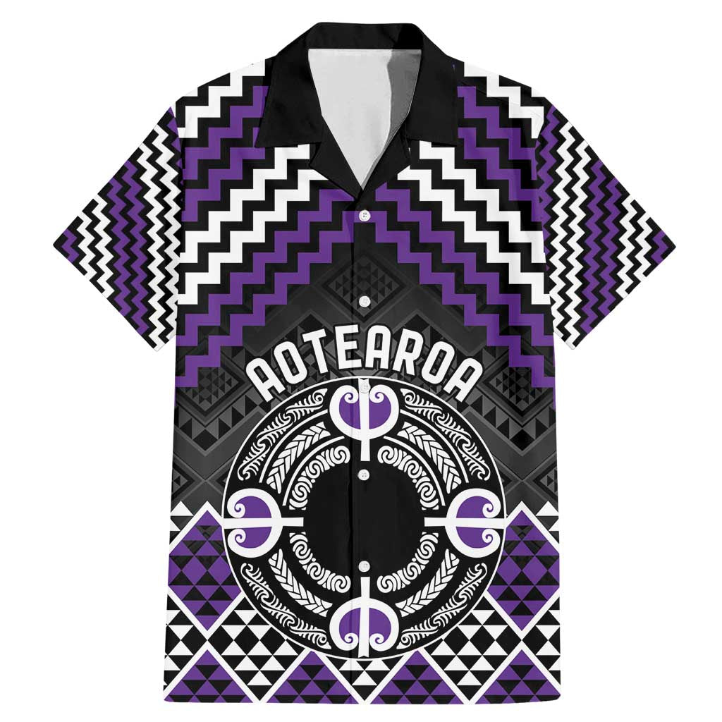 Personalised Aotearoa Niho Taniwha Motif Family Matching Mermaid Dress and Hawaiian Shirt Violet Style LT9 Dad's Shirt - Short Sleeve Violet - Polynesian Pride