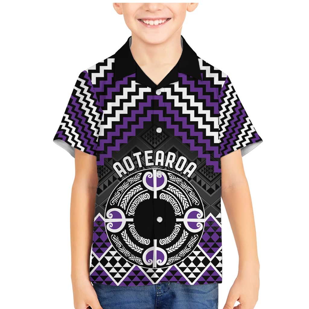 Personalised Aotearoa Niho Taniwha Motif Family Matching Mermaid Dress and Hawaiian Shirt Violet Style LT9 Son's Shirt Violet - Polynesian Pride