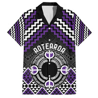 Personalised Aotearoa Niho Taniwha Motif Family Matching Off The Shoulder Long Sleeve Dress and Hawaiian Shirt Violet Style LT9 Dad's Shirt - Short Sleeve Violet - Polynesian Pride
