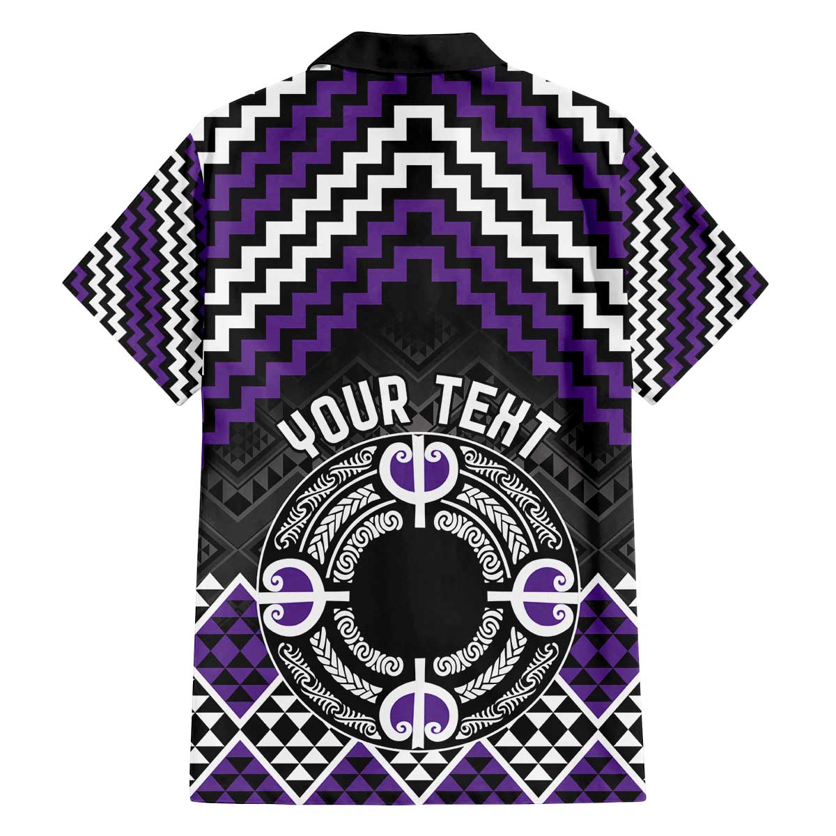 Personalised Aotearoa Niho Taniwha Motif Family Matching Off The Shoulder Long Sleeve Dress and Hawaiian Shirt Violet Style LT9 - Polynesian Pride