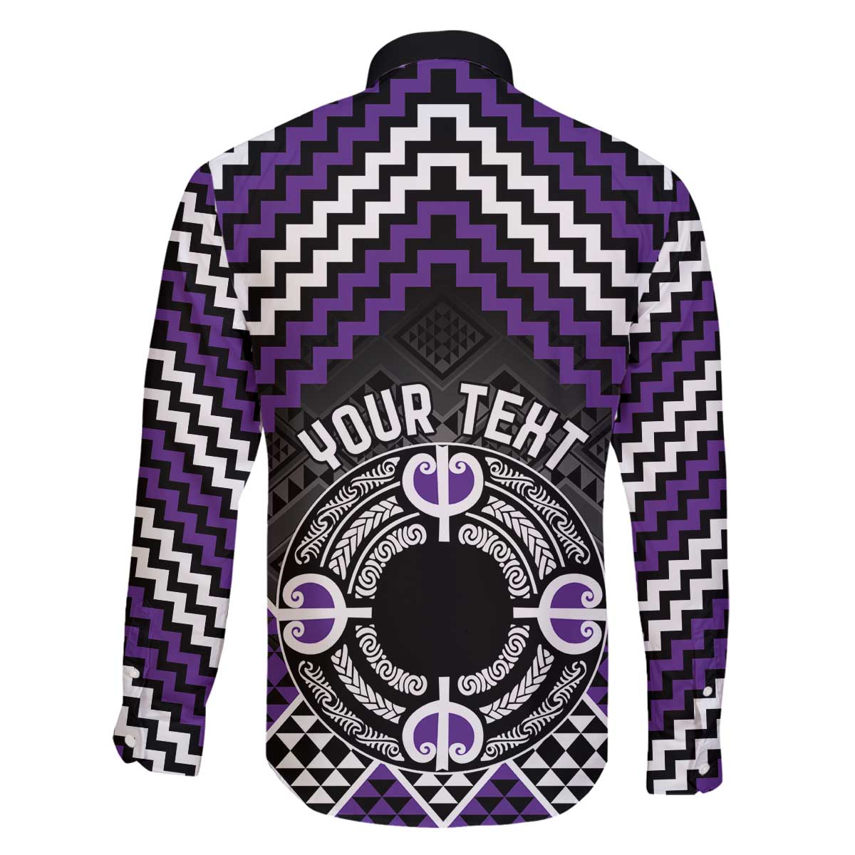 Personalised Aotearoa Niho Taniwha Motif Family Matching Off The Shoulder Long Sleeve Dress and Hawaiian Shirt Violet Style LT9 - Polynesian Pride