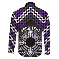Personalised Aotearoa Niho Taniwha Motif Family Matching Off The Shoulder Long Sleeve Dress and Hawaiian Shirt Violet Style LT9 - Polynesian Pride
