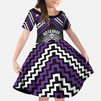 Personalised Aotearoa Niho Taniwha Motif Family Matching Short Sleeve Bodycon Dress and Hawaiian Shirt Violet Style LT9 Daughter's Dress Violet - Polynesian Pride
