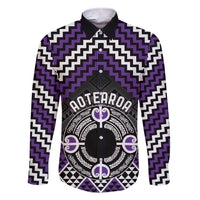 Personalised Aotearoa Niho Taniwha Motif Family Matching Short Sleeve Bodycon Dress and Hawaiian Shirt Violet Style LT9 Dad's Shirt - Long Sleeve Violet - Polynesian Pride