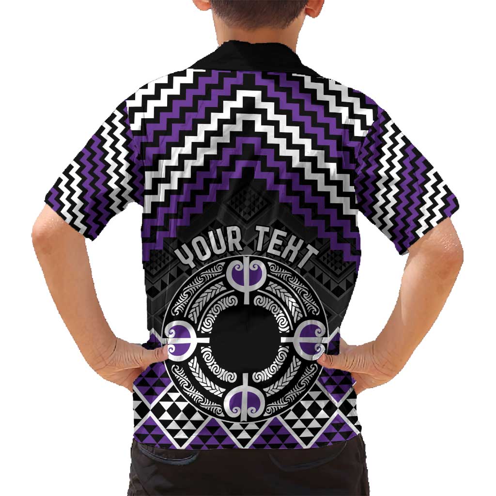Personalised Aotearoa Niho Taniwha Motif Family Matching Tank Maxi Dress and Hawaiian Shirt Violet Style