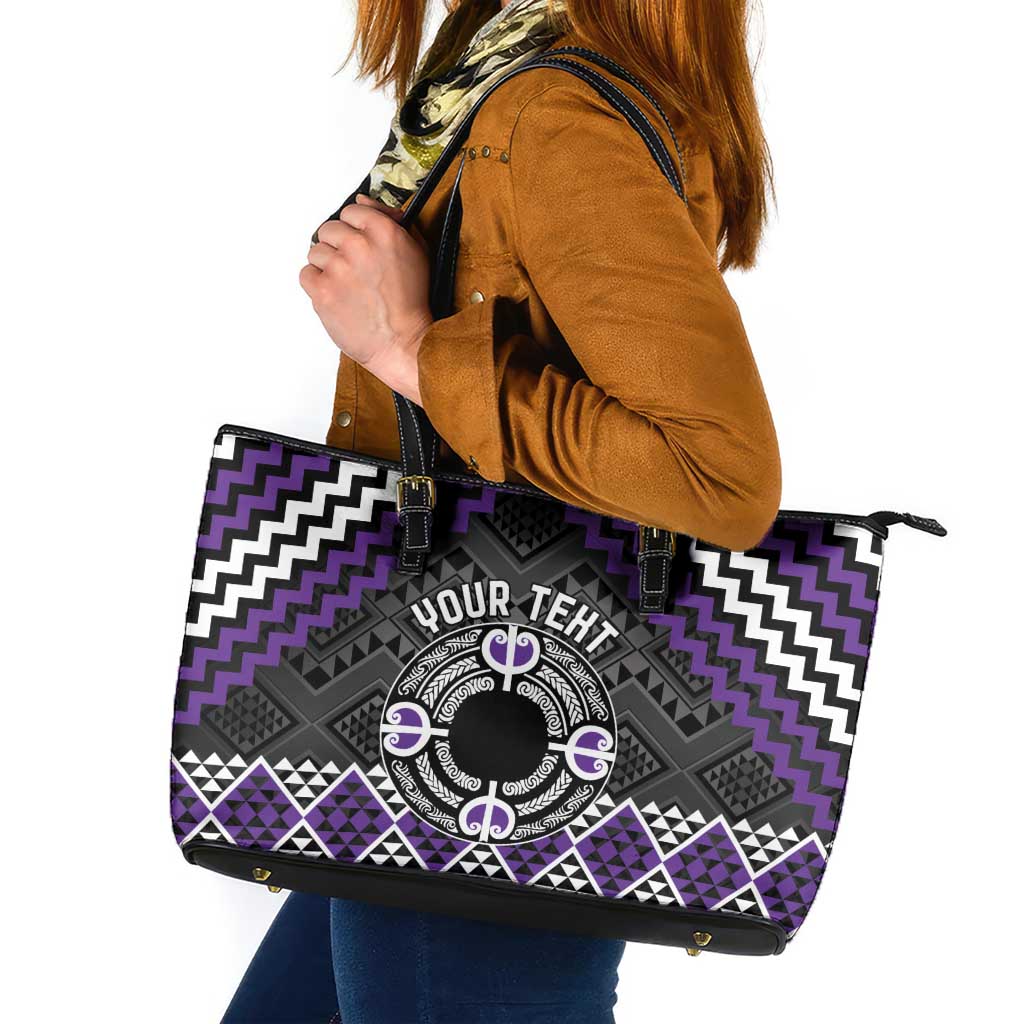 Personalised Aotearoa Niho Taniwha Motif Leather Tote Bag Violet Style