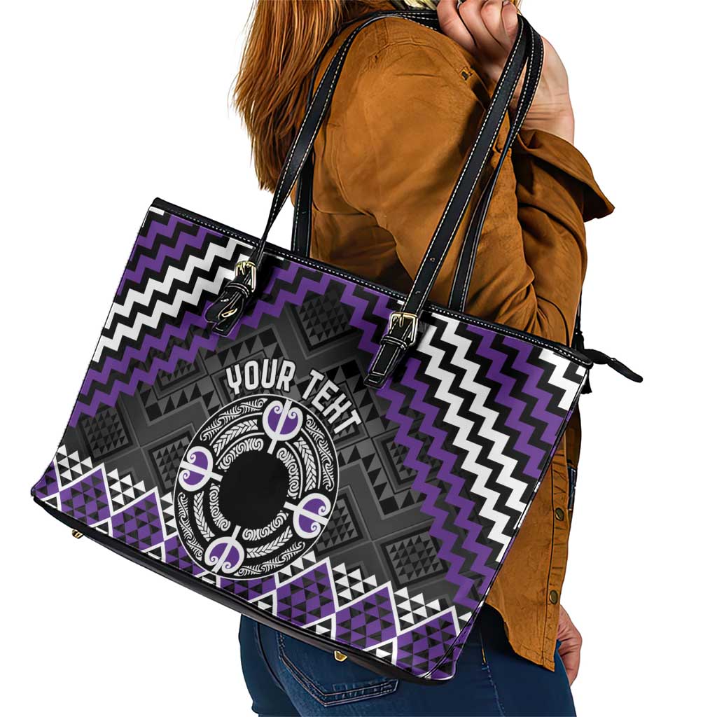 Personalised Aotearoa Niho Taniwha Motif Leather Tote Bag Violet Style