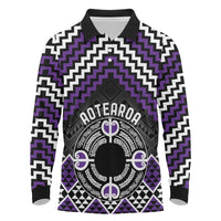 Personalised Aotearoa Niho Taniwha Motif Long Sleeve Polo Shirt Violet Style