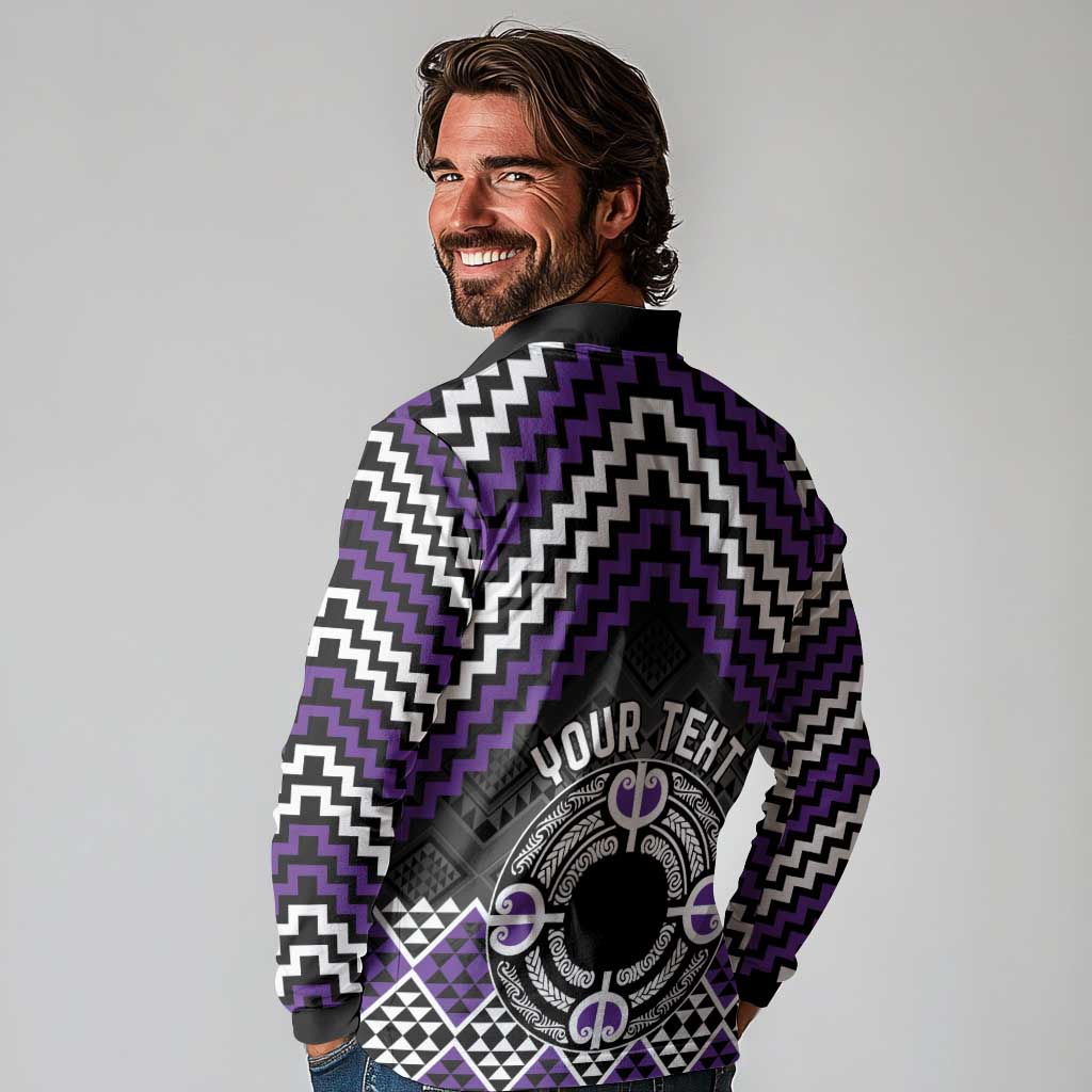 Personalised Aotearoa Niho Taniwha Motif Long Sleeve Polo Shirt Violet Style