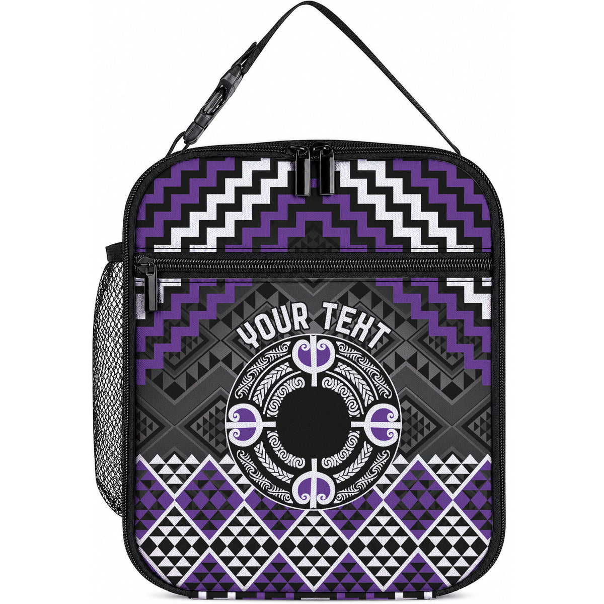 Personalised Aotearoa Niho Taniwha Motif Lunch Bag Violet Style LT9 10.2 × 8.3 × 4.3 inch Violet - Polynesian Pride