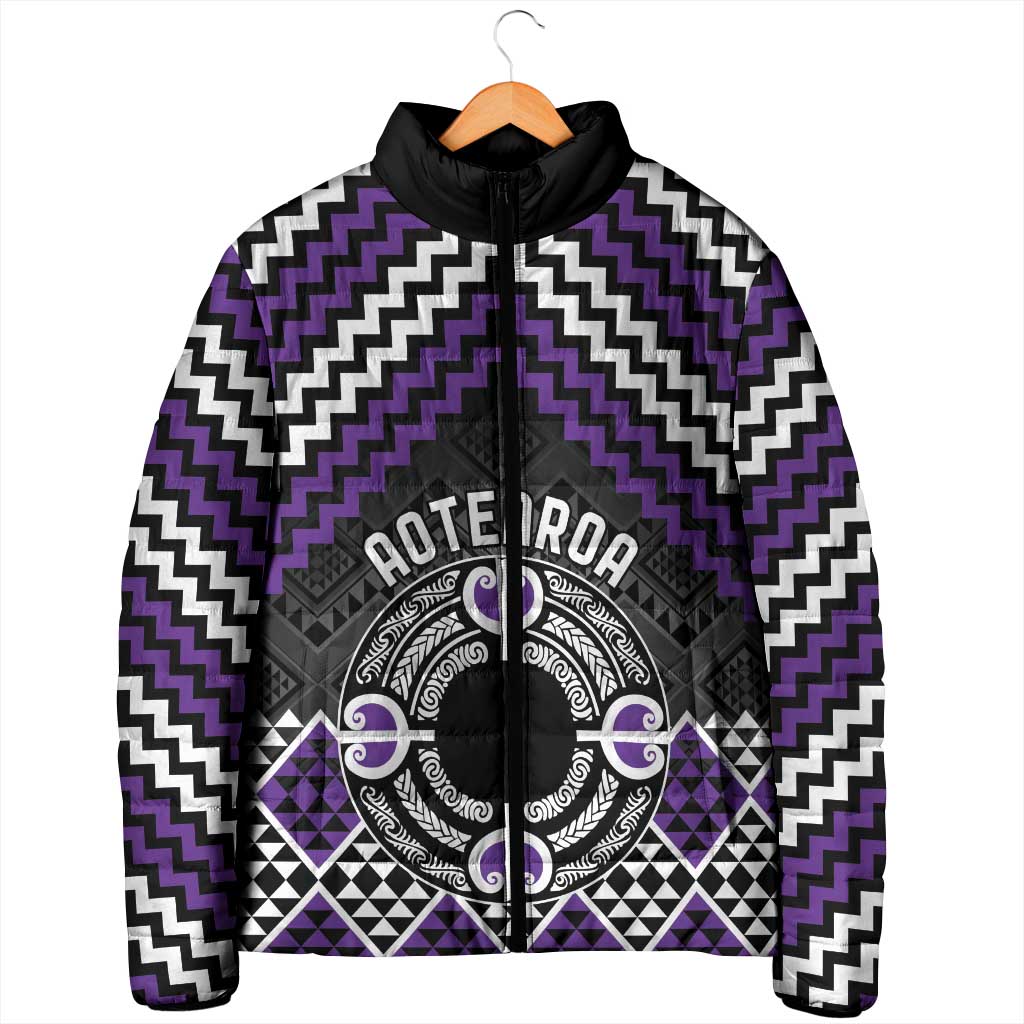 Personalised Aotearoa Niho Taniwha Motif Padded Jacket Violet Style - Polynesian Pride