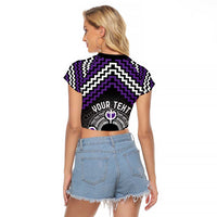 Personalised Aotearoa Niho Taniwha Motif Raglan Cropped T Shirt Violet Style