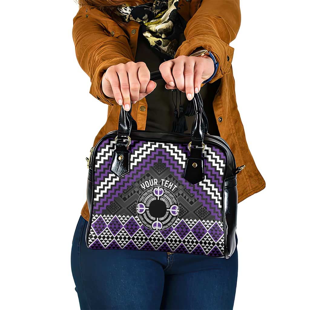 Personalised Aotearoa Niho Taniwha Motif Shoulder Handbag Violet Style