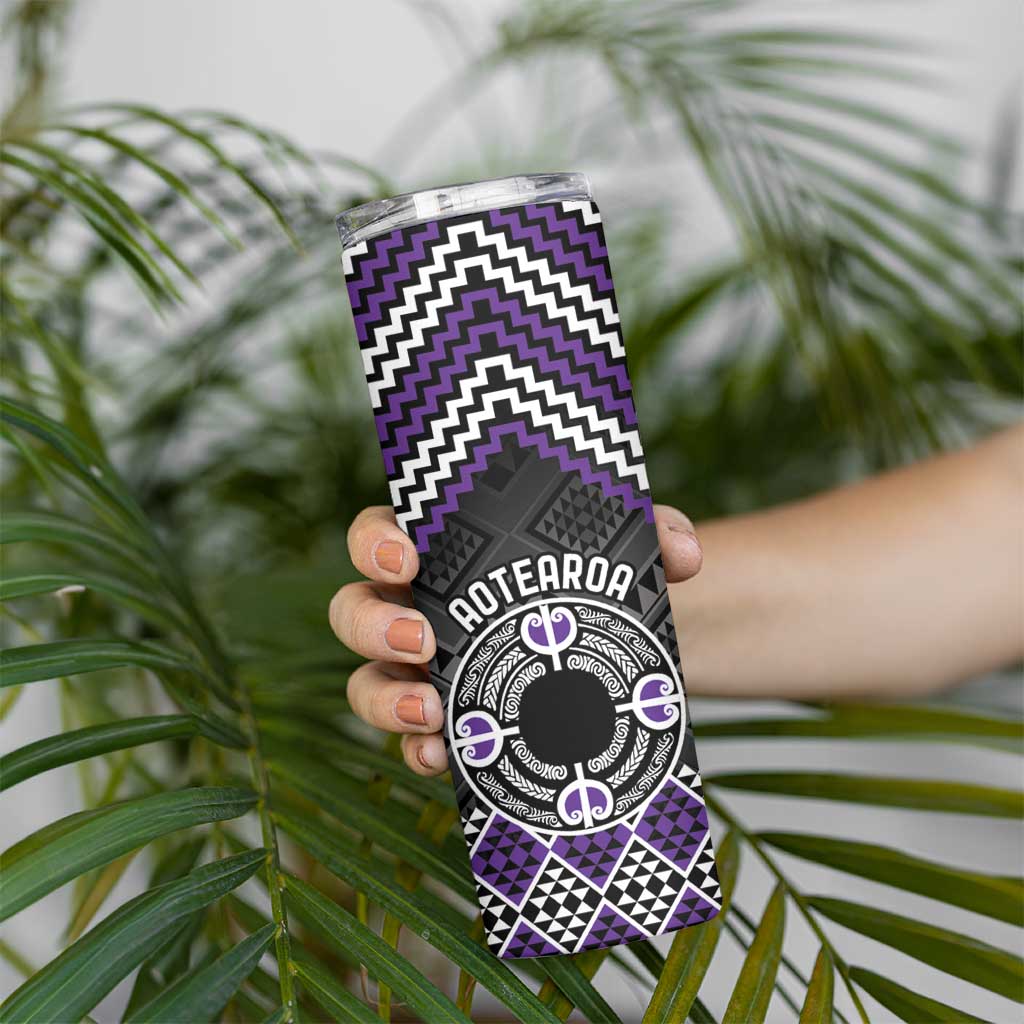 Personalised Aotearoa Niho Taniwha Motif Skinny Tumbler Violet Style LT9 - Polynesian Pride