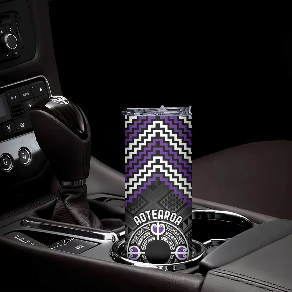 Personalised Aotearoa Niho Taniwha Motif Skinny Tumbler Violet Style LT9 - Polynesian Pride