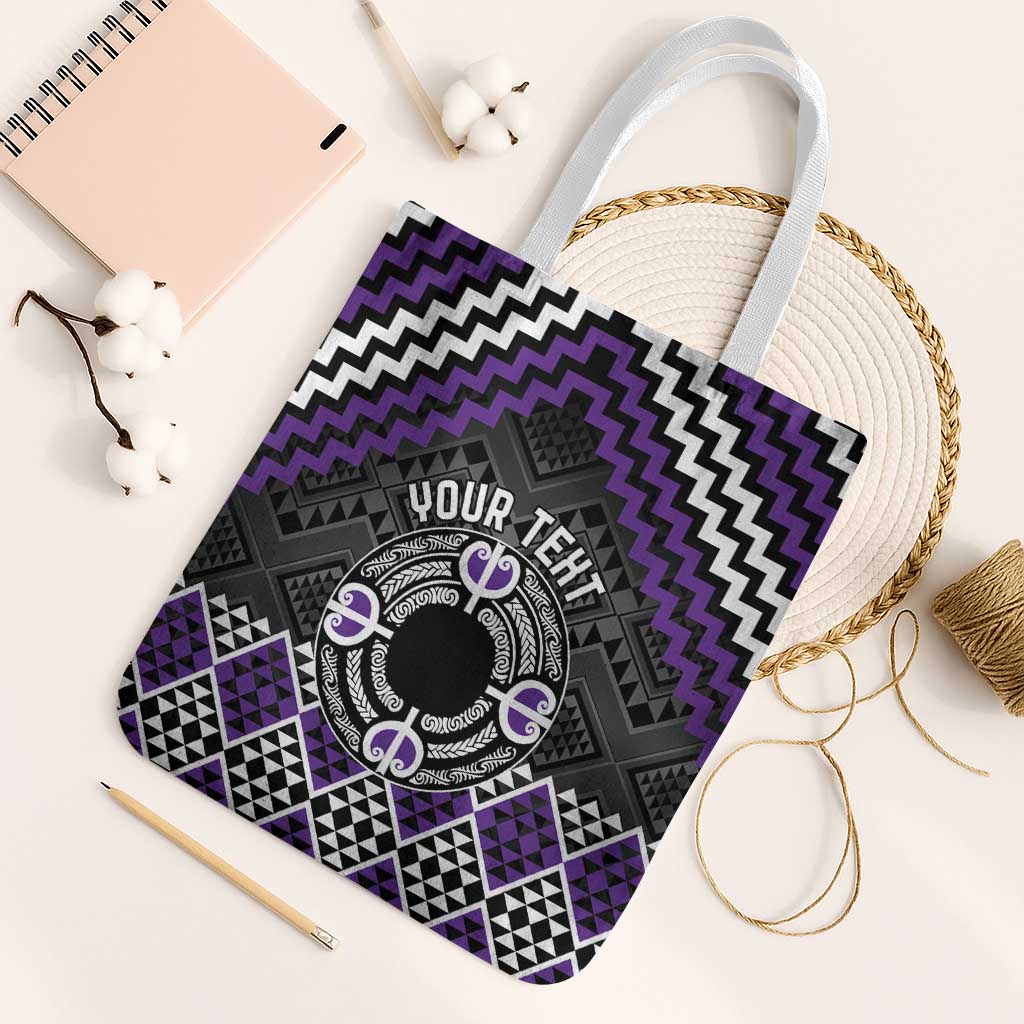 Personalised Aotearoa Niho Taniwha Motif Tote Bag Violet Style - Polynesian Pride