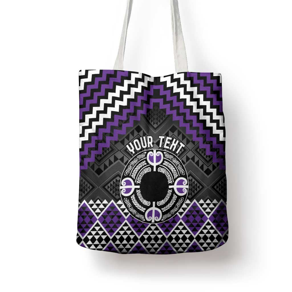 Personalised Aotearoa Niho Taniwha Motif Tote Bag Violet Style - Polynesian Pride