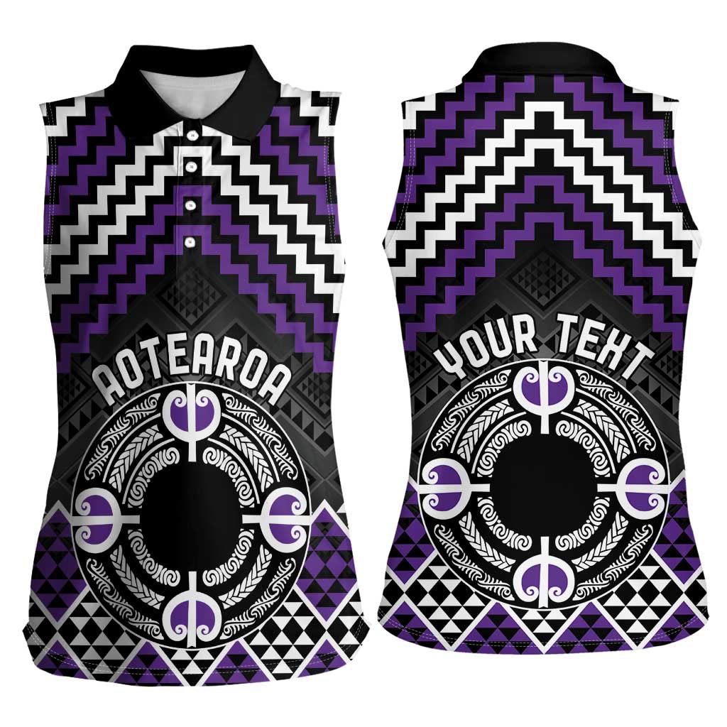 Personalised Aotearoa Niho Taniwha Motif Women Sleeveless Polo Shirt Violet Style
