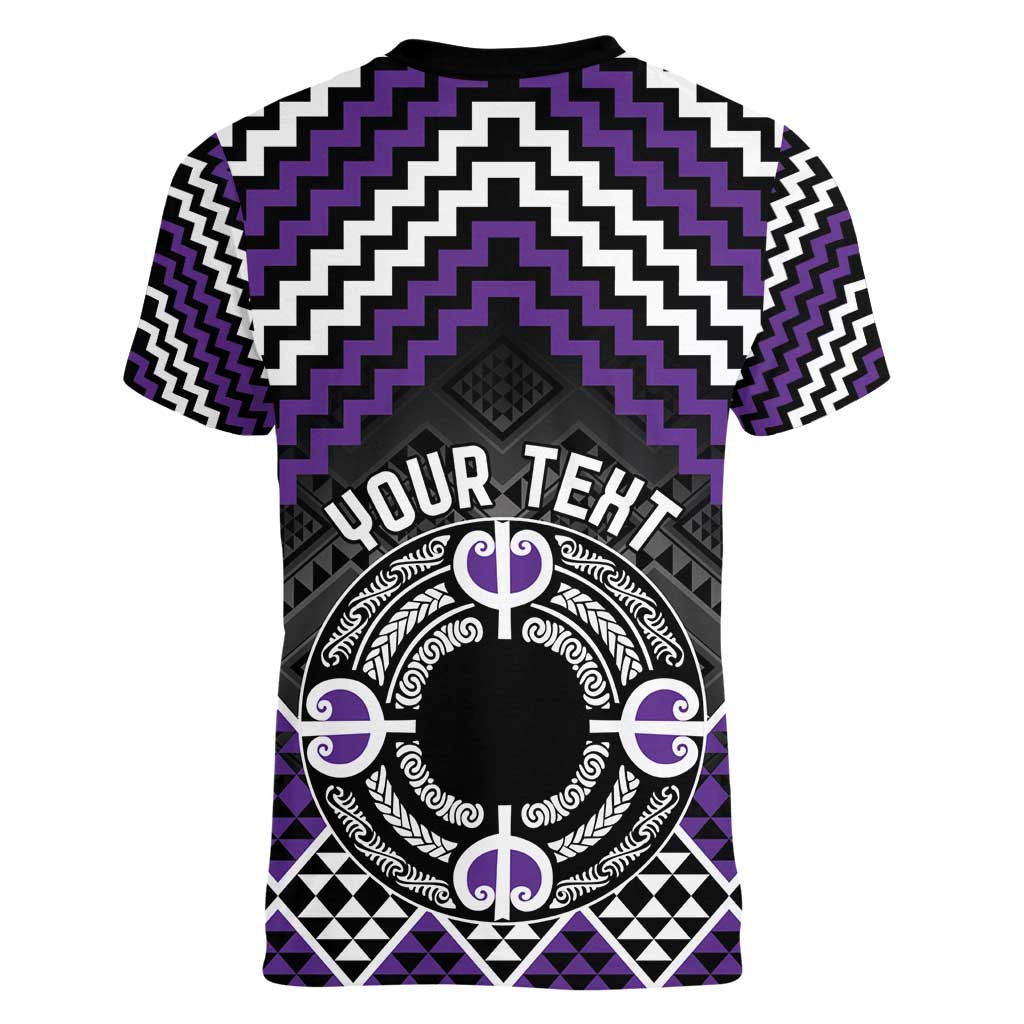 Personalised Aotearoa Niho Taniwha Motif Women V-Neck T-Shirt Violet Style