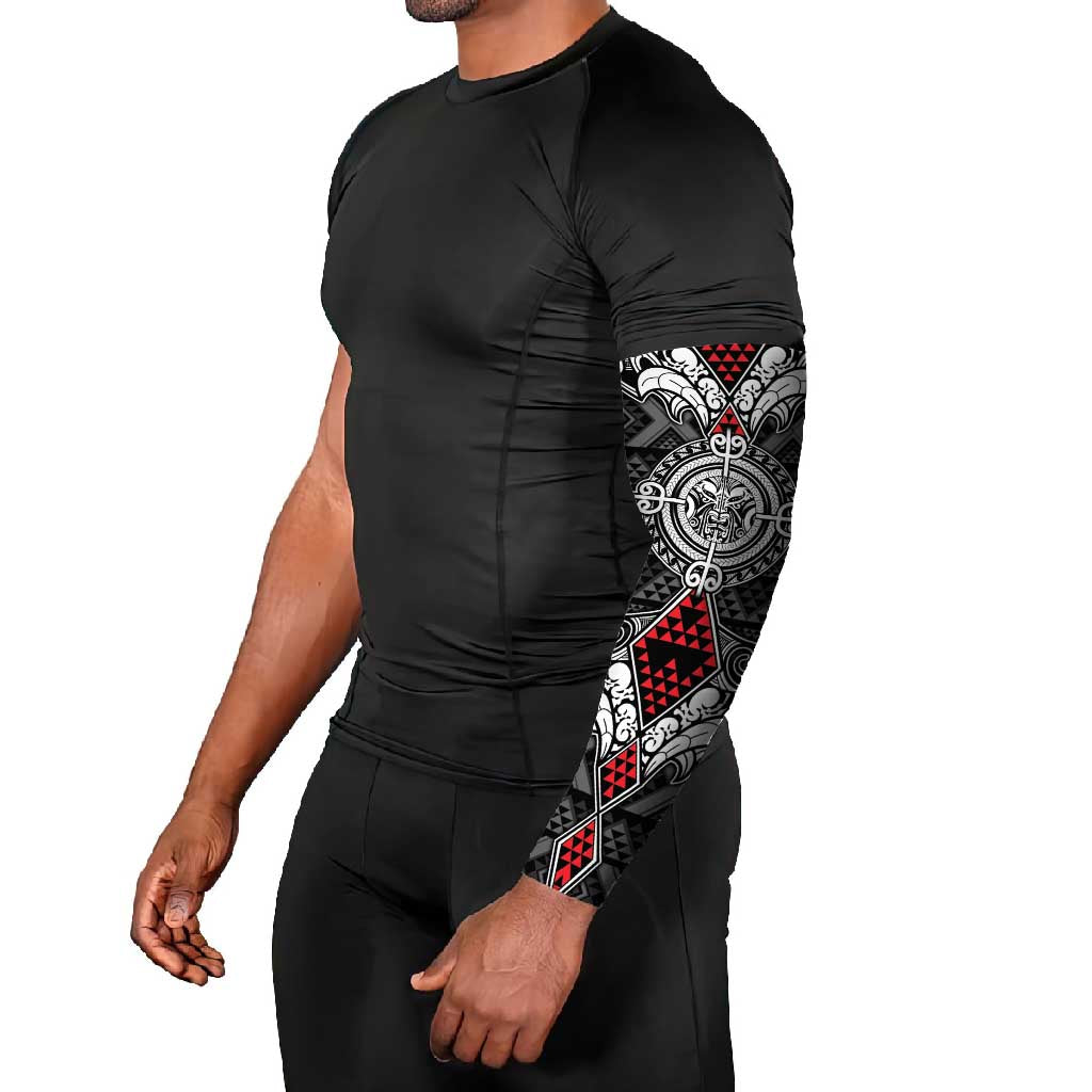 Black Aotearoa Taniko Motif Arm Sleeves Vintage Maori New Zealand Tribal Art Pattern - Polynesian Pride