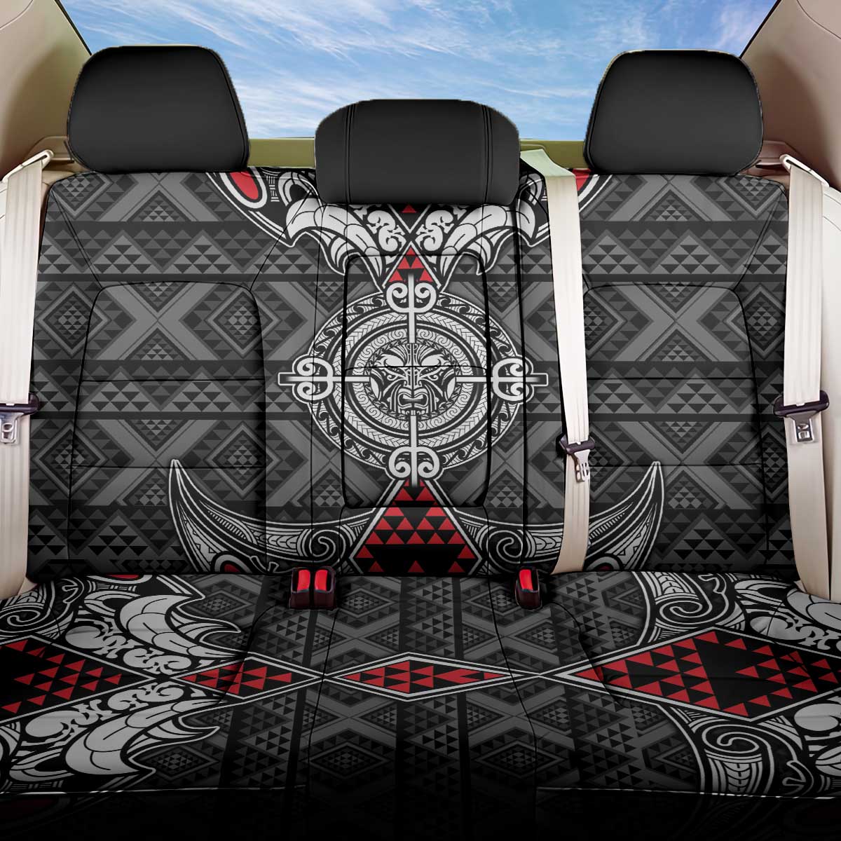 Black Aotearoa Taniko Motif Back Car Seat Cover Vintage Maori New Zealand Tribal Art Pattern