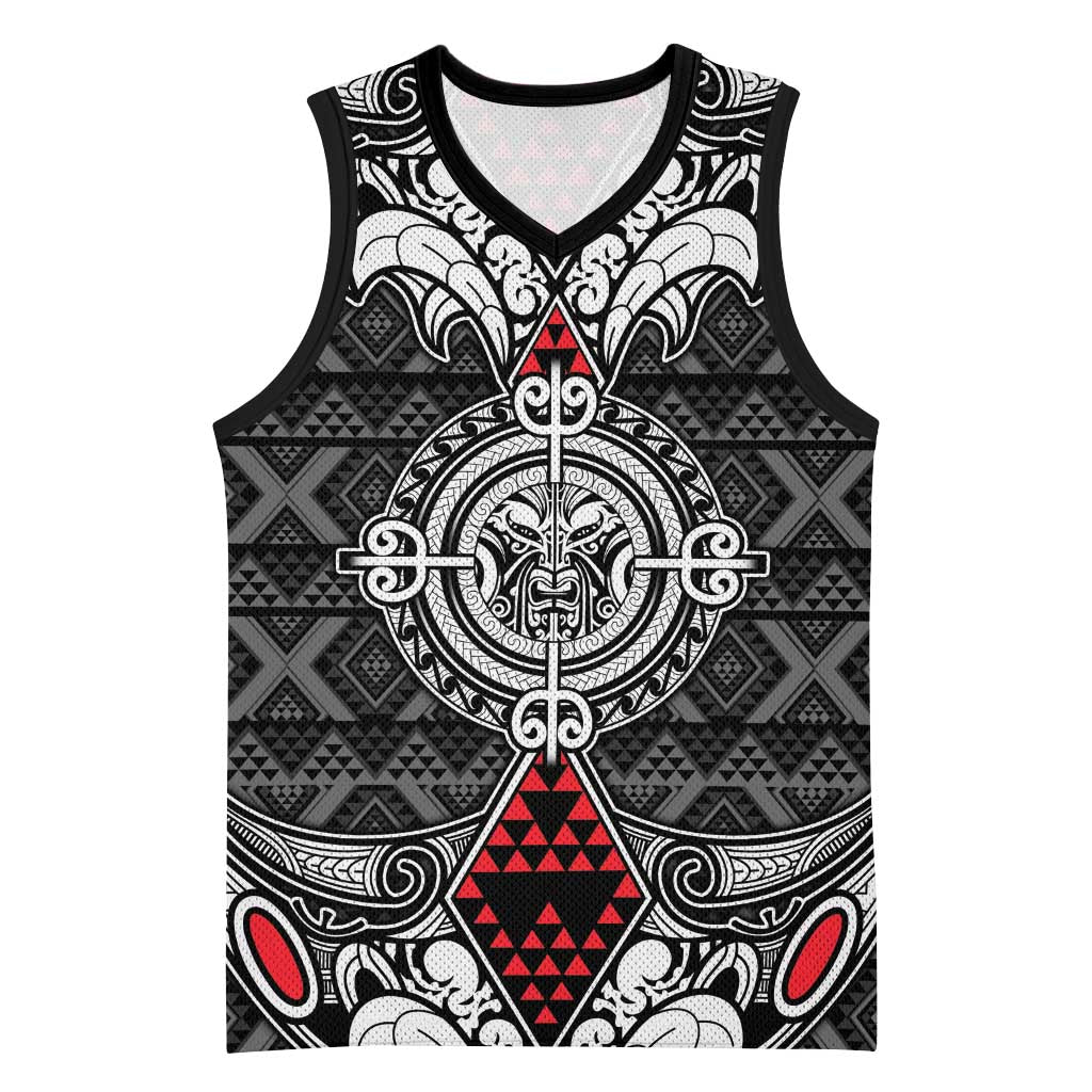 Black Aotearoa Taniko Motif Basketball Jersey Vintage Maori New Zealand Tribal Art Pattern - Polynesian Pride