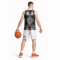 Black Aotearoa Taniko Motif Basketball Jersey Vintage Maori New Zealand Tribal Art Pattern - Polynesian Pride