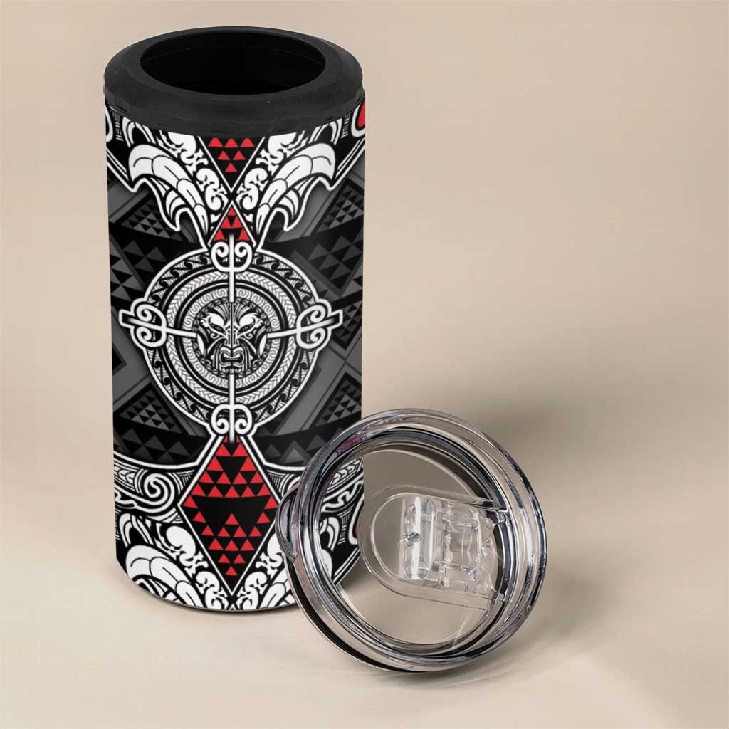Black Aotearoa Taniko Motif 4 in 1 Can Cooler Tumbler Vintage Maori New Zealand Tribal Art Pattern LT9 - Polynesian Pride
