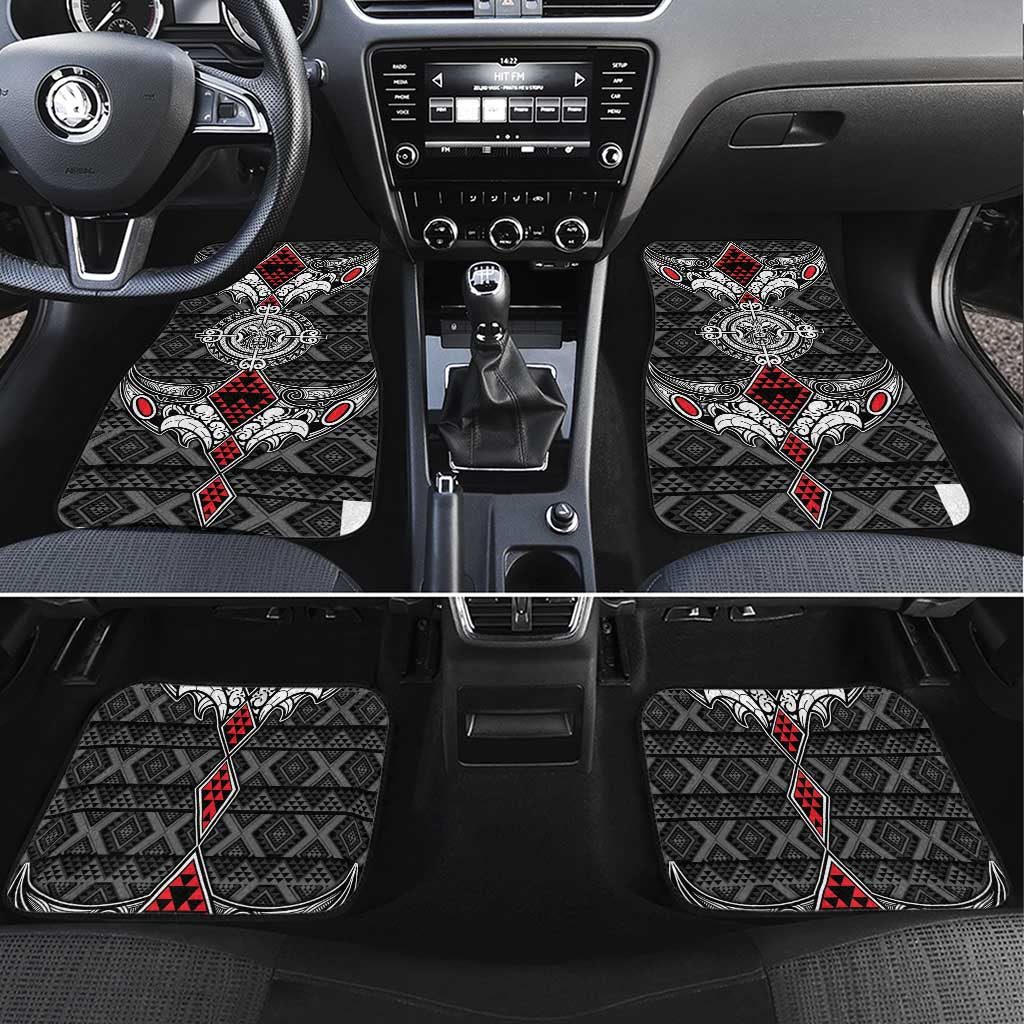 Black Aotearoa Taniko Motif Car Mats Vintage Maori New Zealand Tribal Art Pattern
