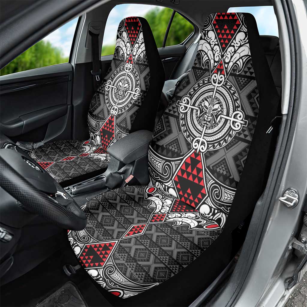 Black Aotearoa Taniko Motif Car Seat Cover Vintage Maori New Zealand Tribal Art Pattern LT9 - Polynesian Pride