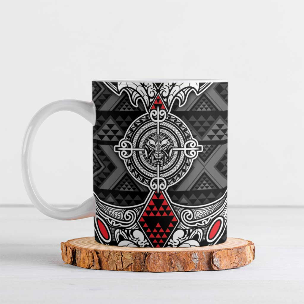 Black Aotearoa Taniko Motif Ceramic Mug Vintage Maori New Zealand Tribal Art Pattern - Polynesian Pride