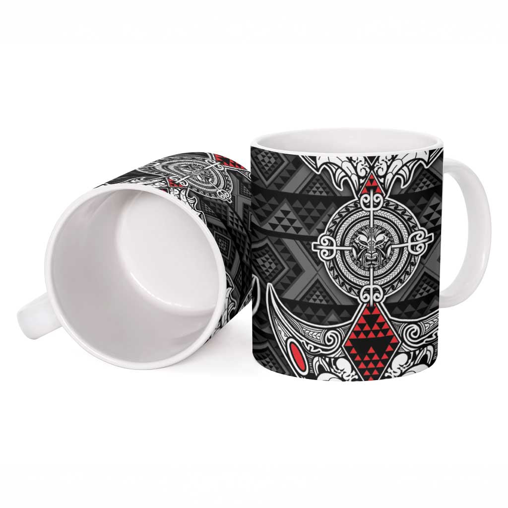 Black Aotearoa Taniko Motif Ceramic Mug Vintage Maori New Zealand Tribal Art Pattern - Polynesian Pride
