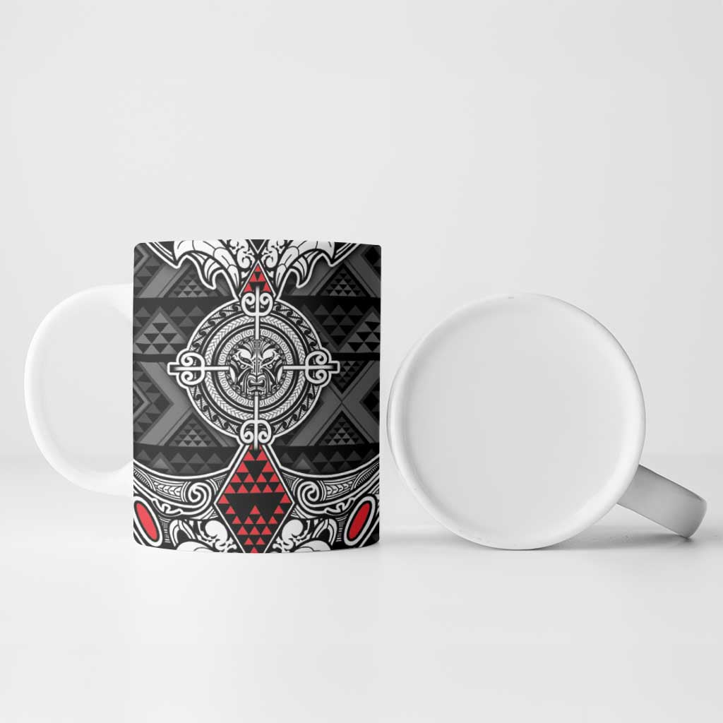Black Aotearoa Taniko Motif Ceramic Mug Vintage Maori New Zealand Tribal Art Pattern - Polynesian Pride
