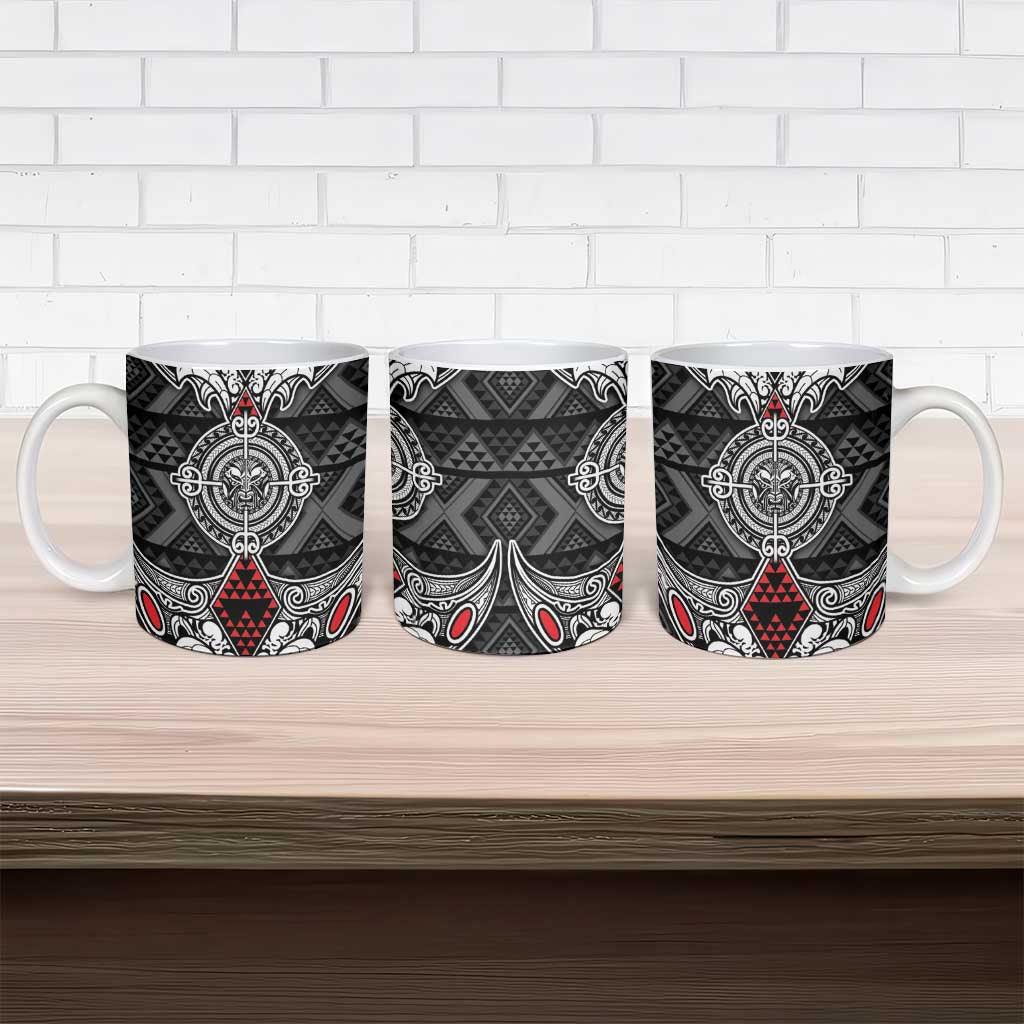 Black Aotearoa Taniko Motif Ceramic Mug Vintage Maori New Zealand Tribal Art Pattern - Polynesian Pride