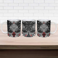 Black Aotearoa Taniko Motif Ceramic Mug Vintage Maori New Zealand Tribal Art Pattern - Polynesian Pride