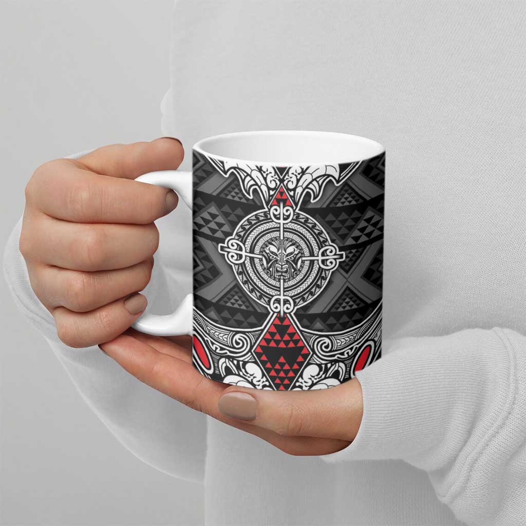 Black Aotearoa Taniko Motif Ceramic Mug Vintage Maori New Zealand Tribal Art Pattern - Polynesian Pride