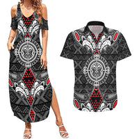 Black Aotearoa Tanilo Motif Couples Matching Summer Maxi Dress and Hawaiian Shirt Vintage Maori New Zealand Tribal Art Pattern LT9 Black - Polynesian Pride