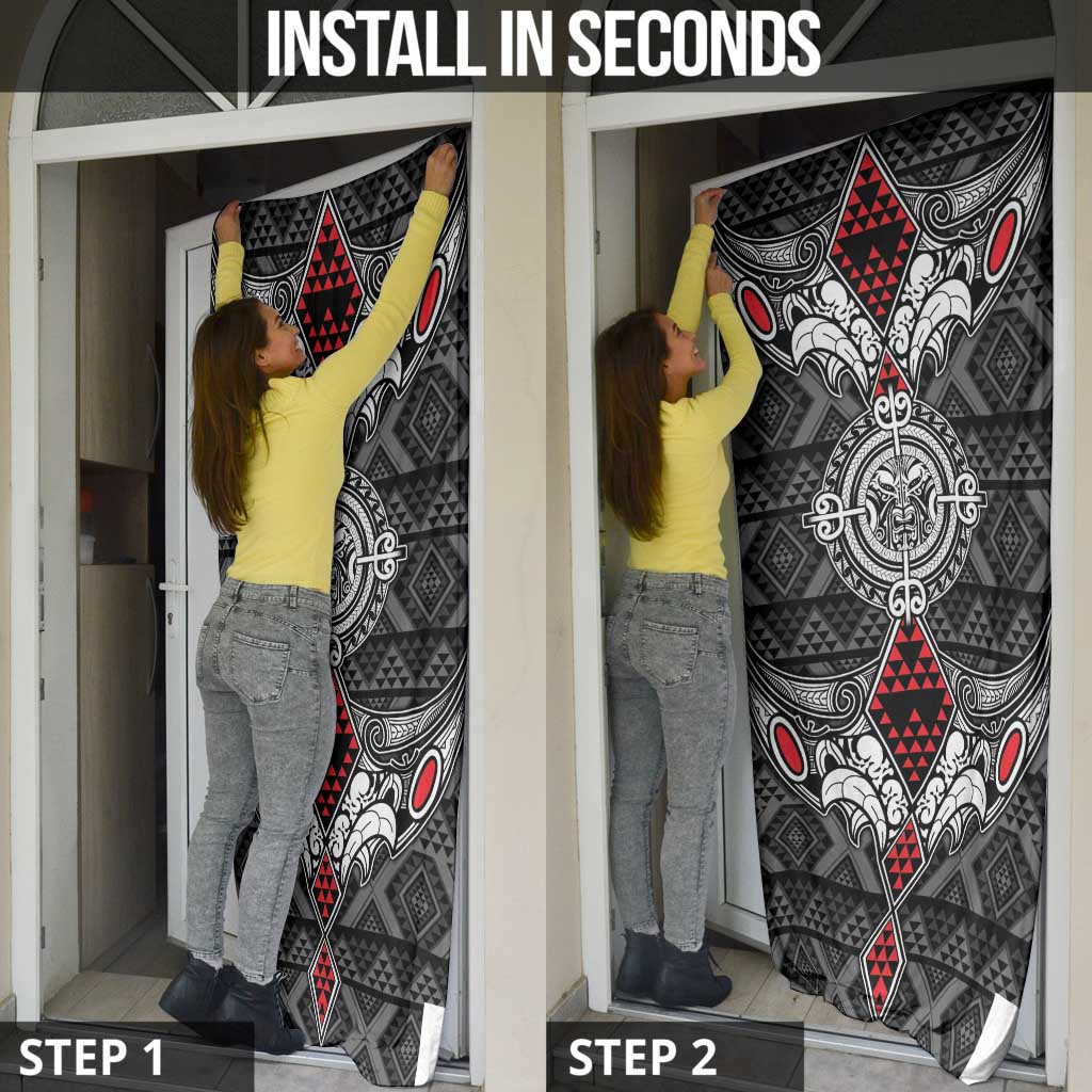 Black Aotearoa Taniko Motif Door Cover Vintage Maori New Zealand Tribal Art Pattern - Polynesian Pride
