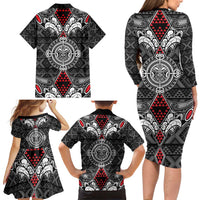 Black Aotearoa Tanilo Motif Family Matching Long Sleeve Bodycon Dress and Hawaiian Shirt Vintage Maori New Zealand Tribal Art Pattern LT9 - Polynesian Pride