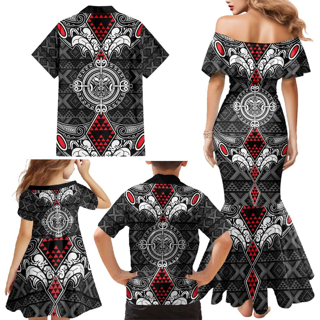 Black Aotearoa Tanilo Motif Family Matching Mermaid Dress and Hawaiian Shirt Vintage Maori New Zealand Tribal Art Pattern LT9 - Polynesian Pride