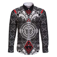 Black Aotearoa Tanilo Motif Family Matching Off Shoulder Maxi Dress and Hawaiian Shirt Vintage Maori New Zealand Tribal Art Pattern LT9 Dad's Shirt - Long Sleeve Black - Polynesian Pride