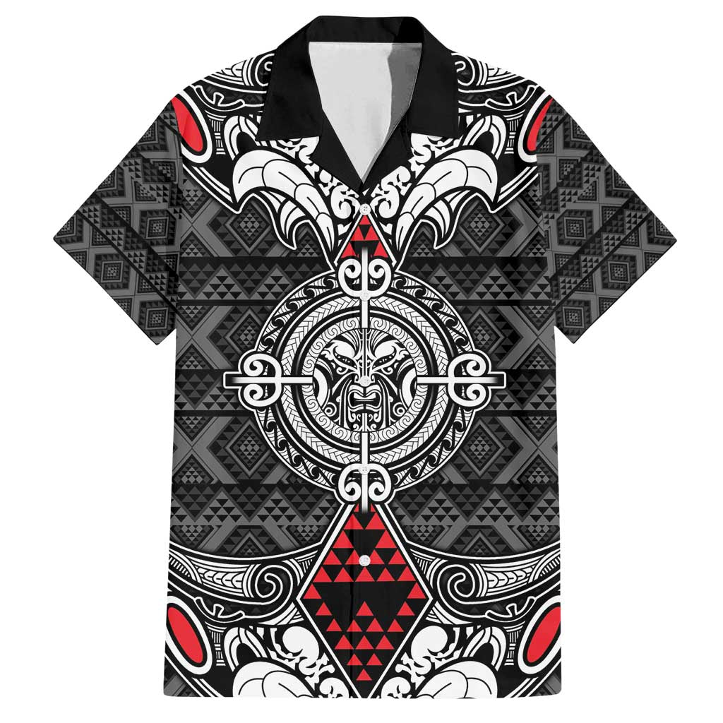 Black Aotearoa Tanilo Motif Family Matching Off Shoulder Short Dress and Hawaiian Shirt Vintage Maori New Zealand Tribal Art Pattern LT9 Dad's Shirt - Short Sleeve Black - Polynesian Pride