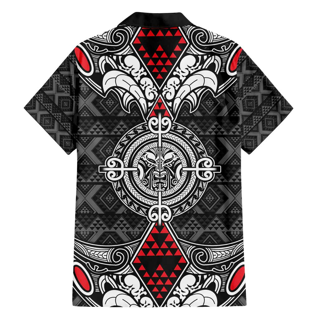 Black Aotearoa Tanilo Motif Family Matching Puletasi and Hawaiian Shirt Vintage Maori New Zealand Tribal Art Pattern