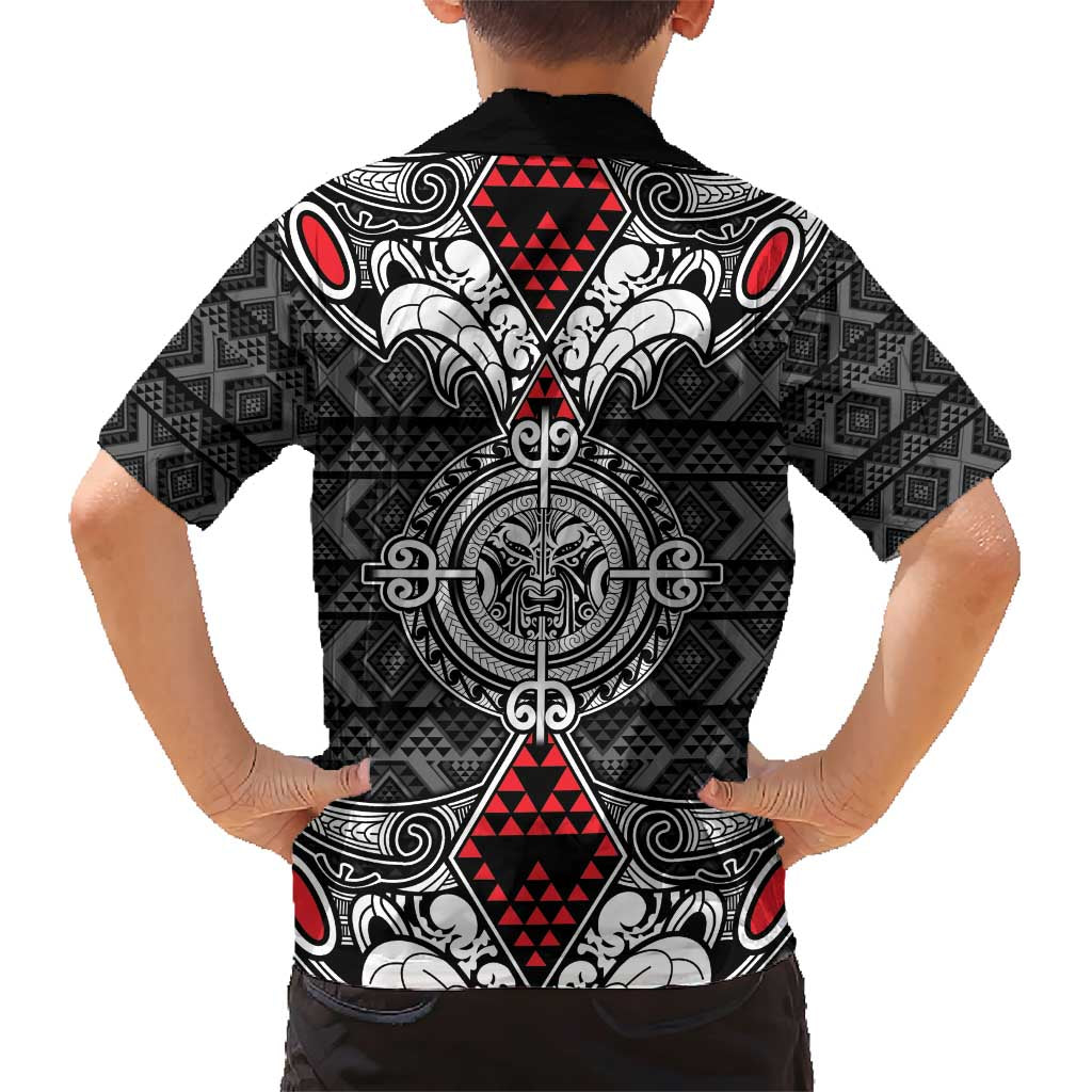 Black Aotearoa Tanilo Motif Family Matching Short Sleeve Bodycon Dress and Hawaiian Shirt Vintage Maori New Zealand Tribal Art Pattern LT9 - Polynesian Pride