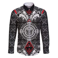Black Aotearoa Tanilo Motif Family Matching Short Sleeve Bodycon Dress and Hawaiian Shirt Vintage Maori New Zealand Tribal Art Pattern LT9 Dad's Shirt - Long Sleeve Black - Polynesian Pride