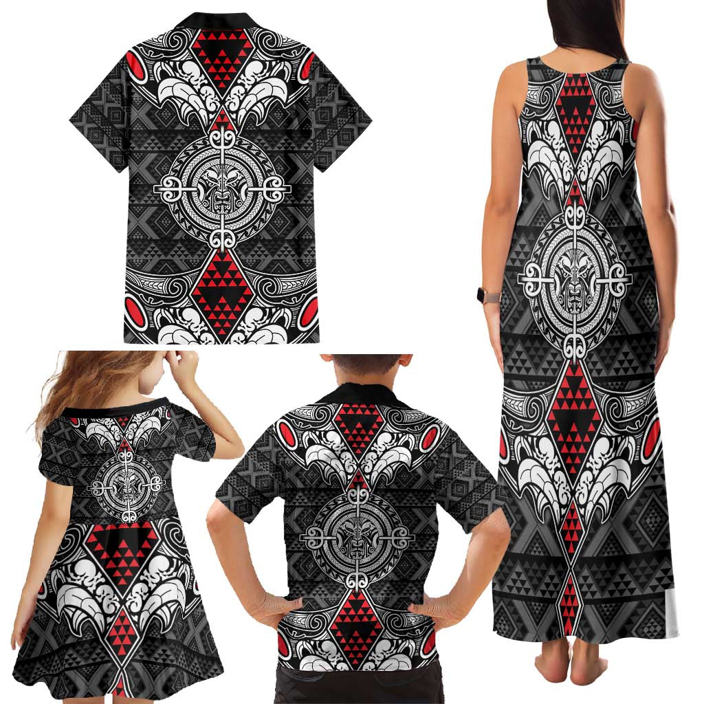 Black Aotearoa Tanilo Motif Family Matching Tank Maxi Dress and Hawaiian Shirt Vintage Maori New Zealand Tribal Art Pattern LT9 - Polynesian Pride
