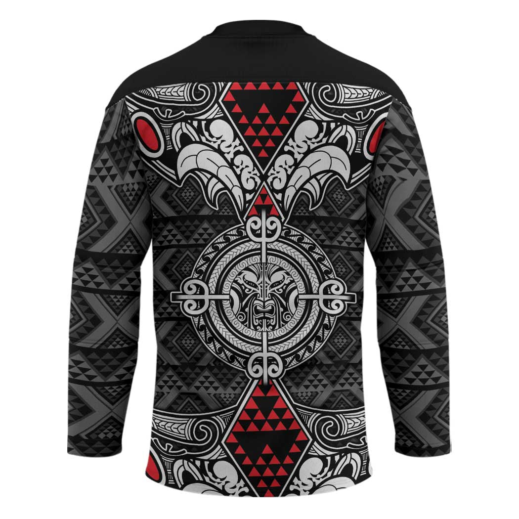 Black Aotearoa Taniko Motif Hockey Jersey Vintage Maori New Zealand Tribal Art Pattern - Polynesian Pride