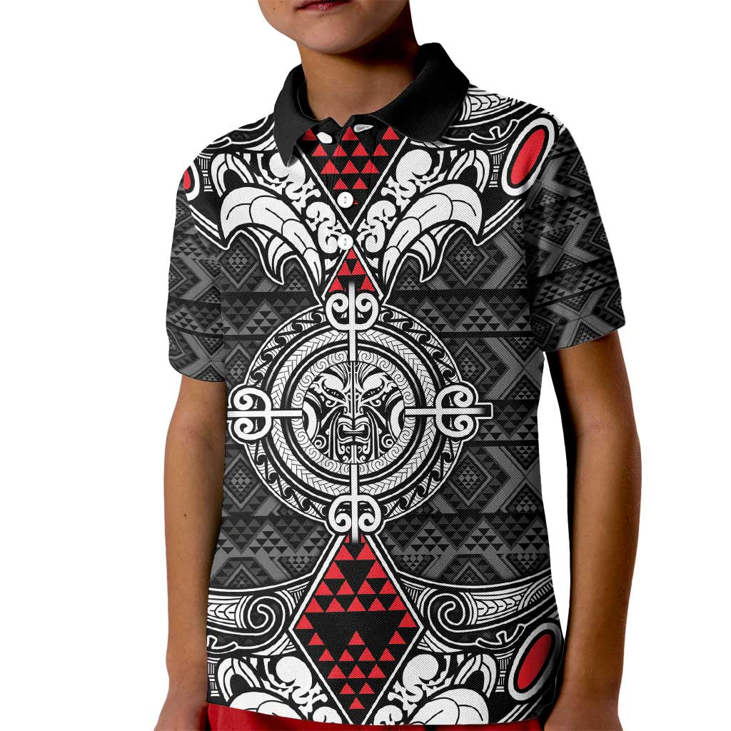 Black Aotearoa Tanilo Motif Kid Polo Shirt Vintage Maori New Zealand Tribal Art Pattern