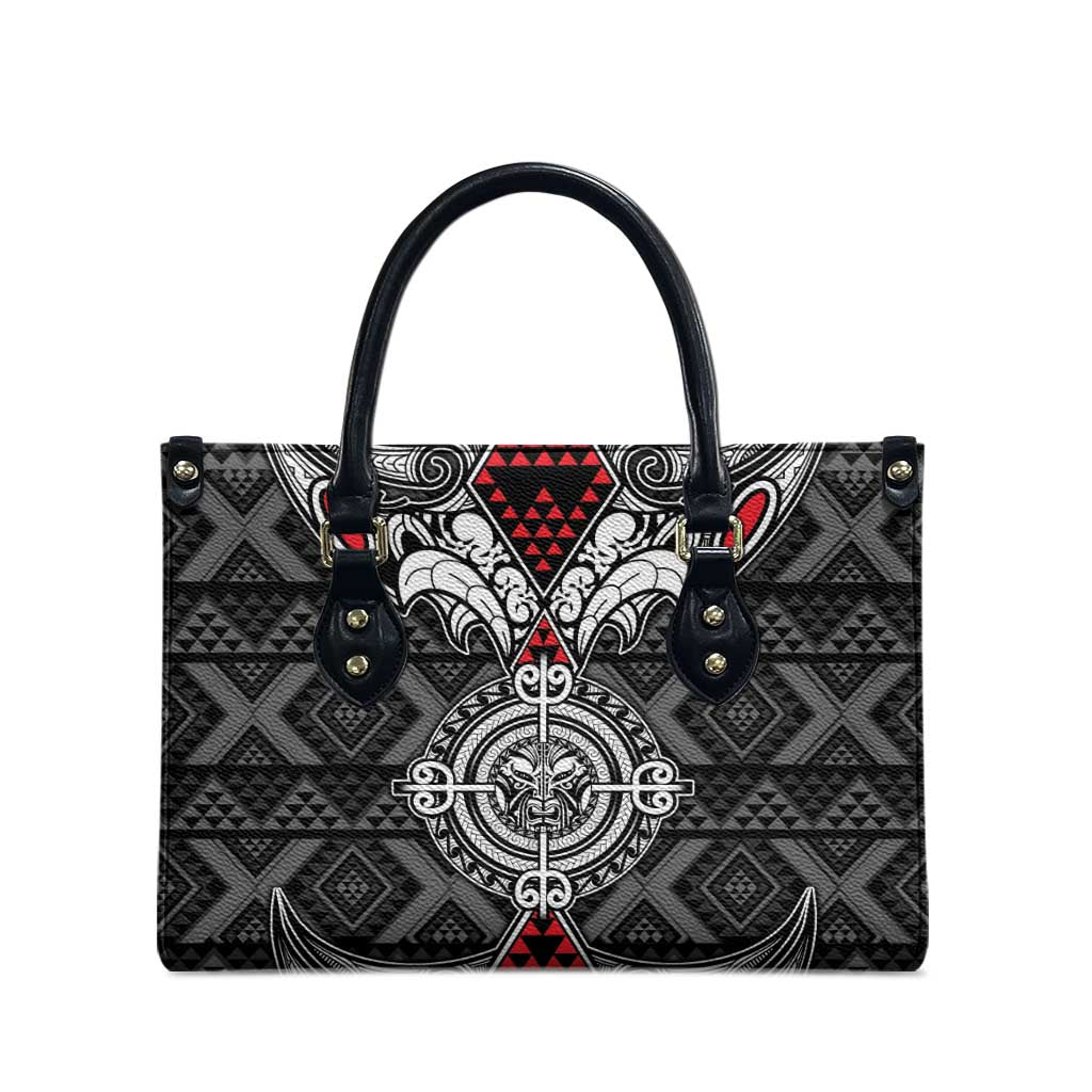 Black Aotearoa Taniko Motif Leather Bag Vintage Maori New Zealand Tribal Art Pattern - Polynesian Pride